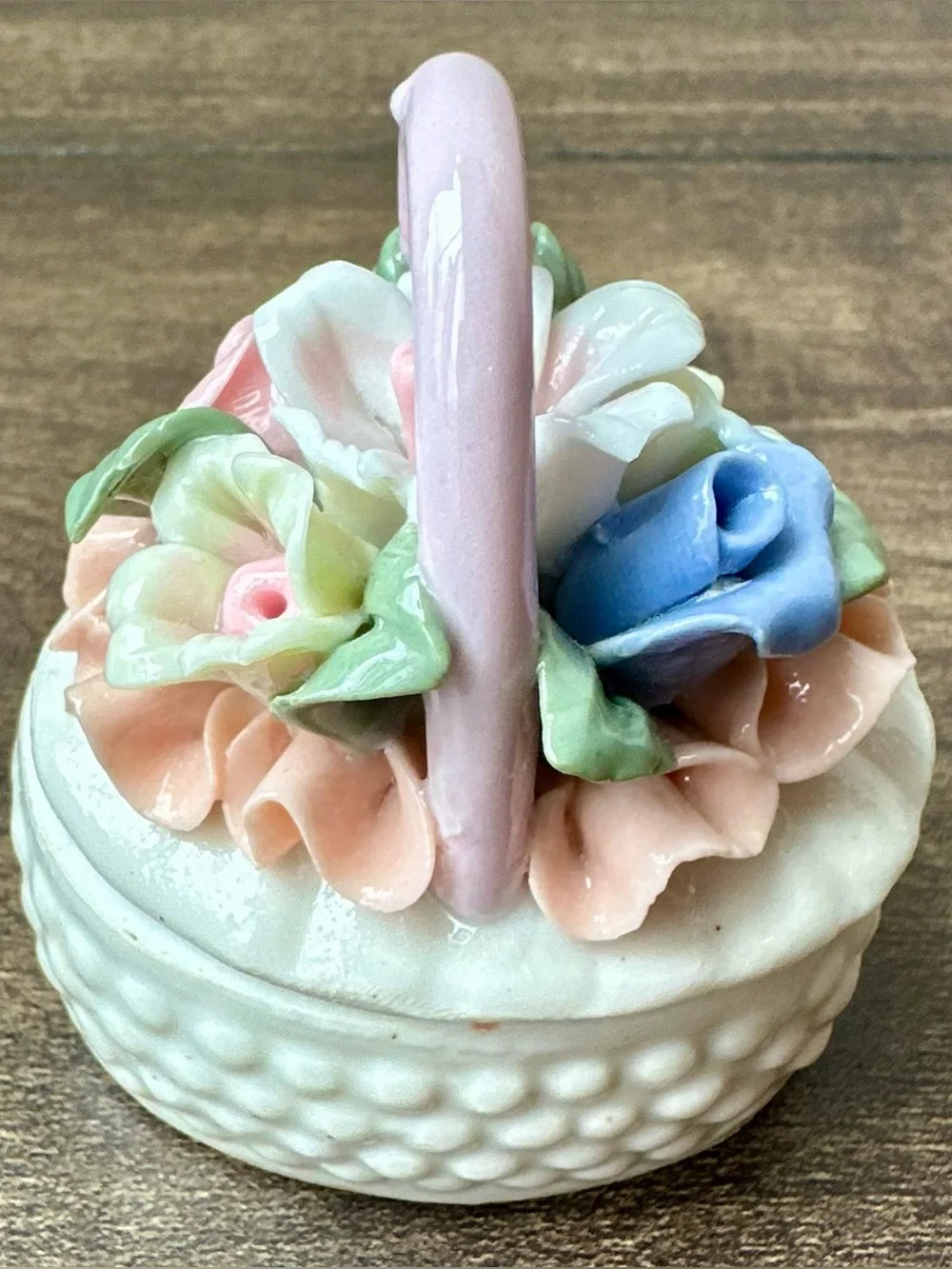 Vintage Capodimonte Style Porcelain Floral Basket Trinket Box - Tiny Chip